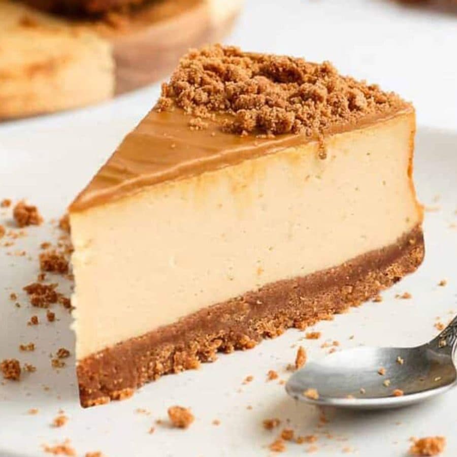 Slice of biscoff cheesecake